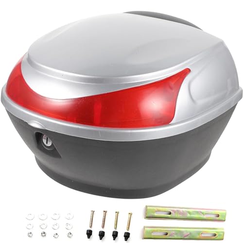 25L Motorcycle Tour Tail Box Scooter Top Case Trunk Luggage Box Lockable Storage Plastic Case with Mounting Hardware and Universal Mounting, Waterproof Motorcycle Top Box,Silver - color: Silver