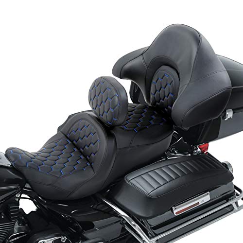 C.C. RIDER Wrap Around King Tour Trunk Backrest fit for Harley Touring Road King Street Glide Road Glide Electra Glide 2014-2024 - color: Passenger Backrest 16#Blue Stitching