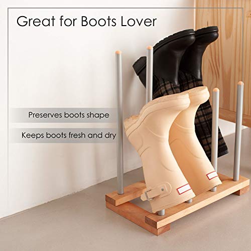 4-Pairs Birch Wood and Steel Boot Rack, Free Standing Space Saving Shoes Storage Organizer for Tall Knee-High, Hiking, Riding, Rain or Work Boots [KEEP BOOTS STRAIGHT][HOLD TALL BOOTS]
