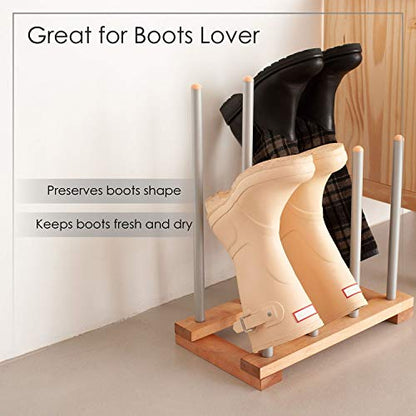 4-Pairs Birch Wood and Steel Boot Rack, Free Standing Space Saving Shoes Storage Organizer for Tall Knee-High, Hiking, Riding, Rain or Work Boots [KEEP BOOTS STRAIGHT][HOLD TALL BOOTS]
