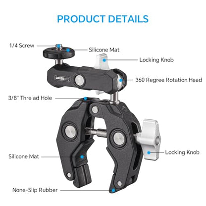 Super Clamp Camera Clamp Mount Monitor 360°Ballhead Magic Arm Double Ball Head Adapter with 1/4"-20 & 3/8"-16 Thread for Canon Nikon DSLR Camera/Gopro/LED Light Ronin-M/Ronin MX/FreeflyMOVI