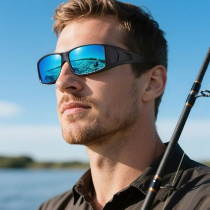 Wzerry Sunglasses Fit Over Glasses Polarized for Men Women, Wrap-Around Glasses UV400 Protection for Driving and Outdoor - color: Black/Blue + Transparent Grey/Blue + Transparent Purple/Pink