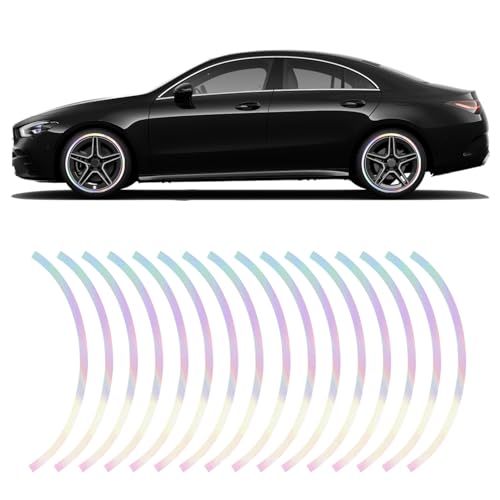 16PCS Reflective Car Wheel Decorative Stripe Stickers, Anti Scratch Vehicle Night Safety Warning Tape Decal, Universal Automotive Exterior Tire Rims Sticker Accessories for Most Vehicles (Gradient) - color: Gradient