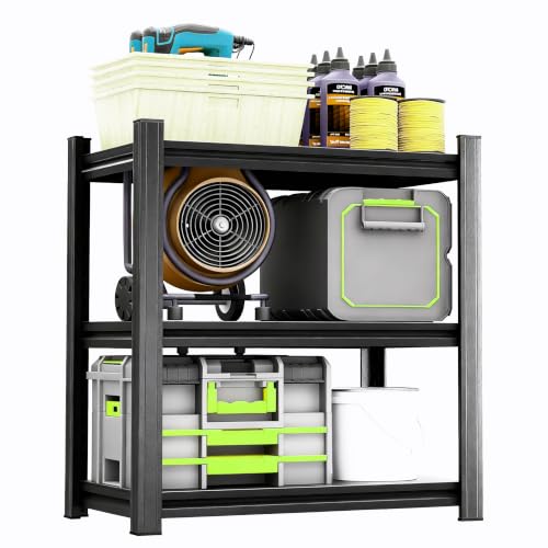 Heavy Duty Garage Shelving, 3-Tier Metal Garage Storage Shelves, Adjustable Steel Shelving Unit, Metal Storage Rack for Pantry Kitchen Closet, Black, 14" W x 12" D x 31" H - size: 3TIER-14"W X 12"D X 31"H