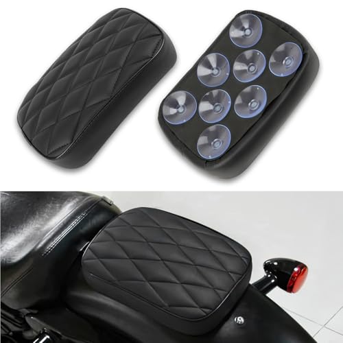 DREAMIZER Motorcycle Leather Pillion Rear Passenger Pad Seat 8 Suction Cups Black Liamond Rectangular Seat Compatible with Harley Cruiser Chopper Custom Dyna Sportster Softail Touring XL883 1200 48 - style: Diamond Black