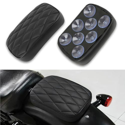 DREAMIZER Motorcycle Leather Pillion Rear Passenger Pad Seat 8 Suction Cups Black Liamond Rectangular Seat Compatible with Harley Cruiser Chopper Custom Dyna Sportster Softail Touring XL883 1200 48 - style: Diamond Black