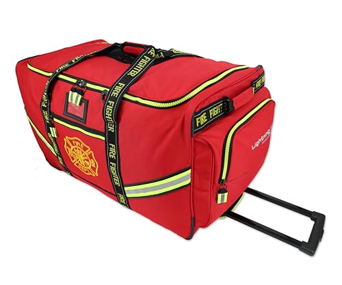 Lightning X Premium Rolling Firefighter Turnout Bunker Gear Bag w/Wheels, Retractable Handle, Fully Molded 3 Colors - color: Red