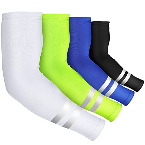 Geyoga 4 Pairs Sun Protection Arm Sleeves for Men Women Reflective UV Protective Arm Cover for Basketball Outdoor Sports - color: Cool Colors