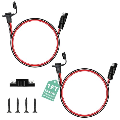 2 Pcs 10Gauge 1FT Brass SAE Connector 10AWG SAE Power Socket Sidewall Port Waterproof Battery Connector for Solar Panel Generator Battery Charger - color: 2Pack 10AWG Power Socket Sidewall Port to SAE