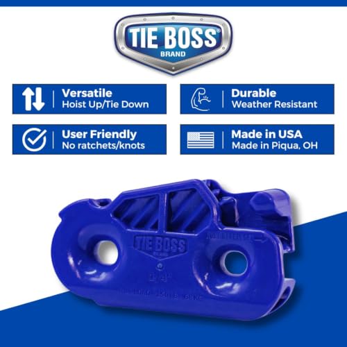 Tie Boss - 1/4 Inch, Medium Duty, (150 lbs Working Load Limit), Weather Resistant, Tie Down, Rope Tightening System, (w/15 ft Rope) (Pack of 1) (Blue) - color: Blue