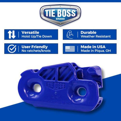 Tie Boss - 1/4 Inch, Medium Duty, (150 lbs Working Load Limit), Weather Resistant, Tie Down, Rope Tightening System, (w/15 ft Rope) (Pack of 1) (Blue) - color: Blue
