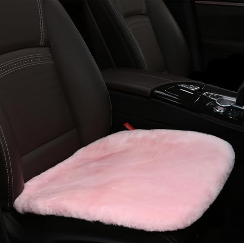 Sheepskin Seat Cushion Cover Wholehide Short Wool Seat Pad Natural Fur Car Seat Covers Universal Fit for Most Car, Truck, SUV, or Van Front Light Pink - color: Light Pink, size: Front Seat (19.6inch*19.6inch)