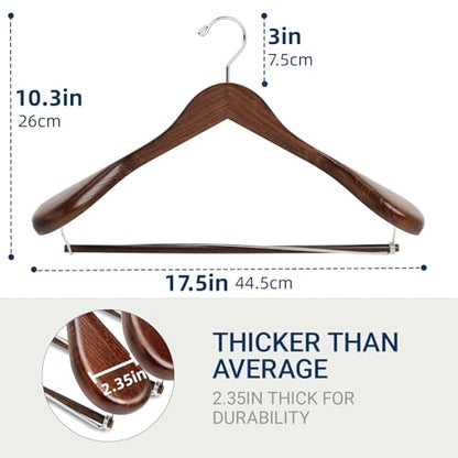 Amber Home 6 Pack Wide Shoulder Wooden Suit Hangers, Retro Wood Coat Hangers with Non Slip Locking Bar, Clothes Hangers for Jackets, Sweaters, Pants & Heavy Clothes (Retro) - size: Retro