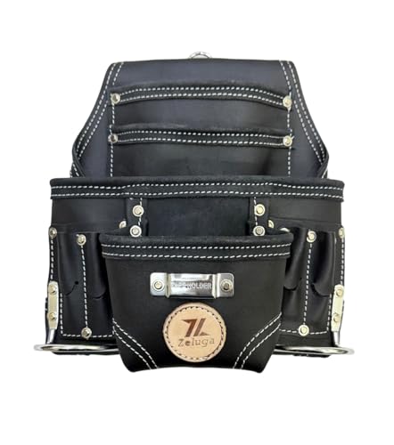 Zeluga 20-117 10 Pocket Rigger Heavy Duty Leather Tool Bag, Black - color: Black