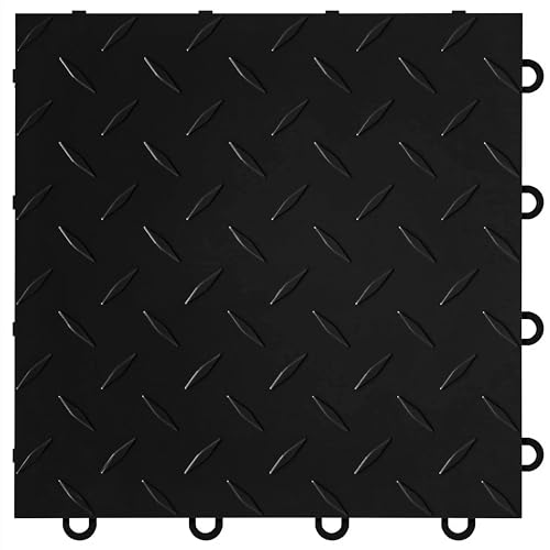 Nitro Tiles by FlooringInc 12" x 12" Interlocking Garage Floor Tiles, Diamond Pattern Heavy Duty Polypropylene Flooring, Modular Snap-Together Non-Slip Floor Tile, Midnight Black, 12-Pack (12 Sq Ft) - color: Midnight Black, size: 12 Tiles (12 Sq/Ft)