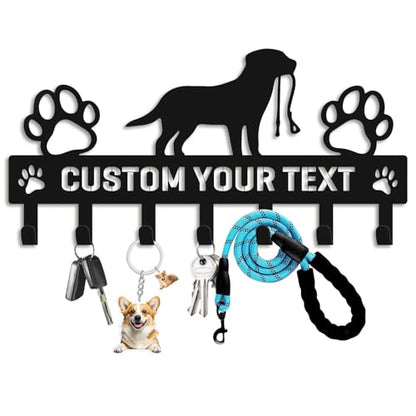 Personalized Dog Leash Holder for Wall, Custom Pet Key Hook Rack | Dog metal leash holder for wall with custom text, keeps keys, collars and leashes organized, ideal pet lover gift - color: Dog