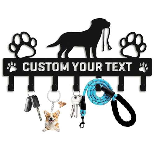 Personalized Dog Leash Holder for Wall, Custom Pet Key Hook Rack | Dog metal leash holder for wall with custom text, keeps keys, collars and leashes organized, ideal pet lover gift - color: Dog
