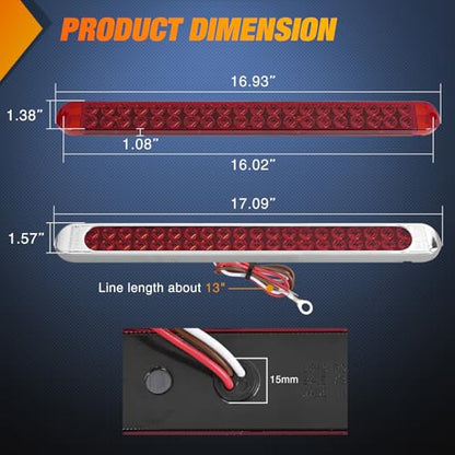 Nilight LED Tail Light 2PCS 17 Inch 40LED Red Running Tail Stop Brake Lights w/Chrome Bezel Waterproof Surface Mount for 12V Towing Trailer Truck RV Camper Boat - color: 2Pcs 17" Red 40LED w/chrome bezel