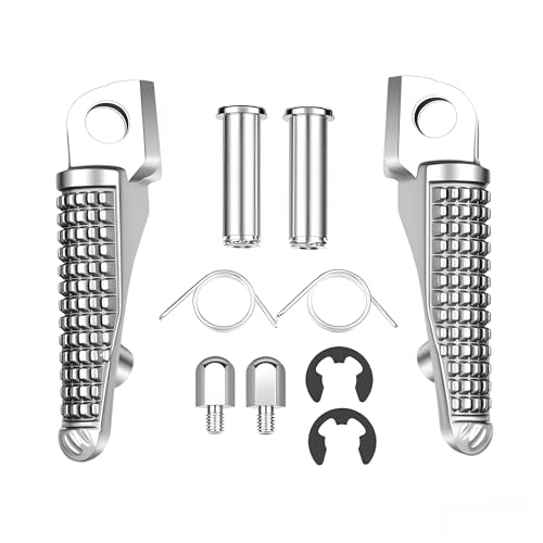 Footpegs Front and Rear Footrest Foot Pegs Compatible with Kawasaki ZX6R Z750 Z1000 ZX14 ZZR1200 ZX-10R ZX-9R, - color: Chrome#F+R