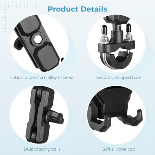 Aluminum Motorcycle Phone Mount, Vibration Dampeners with Anti-Shake Motorcycle Phone Holder, Cellphone Handlebar Adjustable Bracket for Scooters, S, Phones 4.7-7.2 Fit