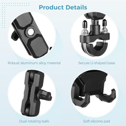 Aluminum Motorcycle Phone Mount, Vibration Dampeners with Anti-Shake Motorcycle Phone Holder, Cellphone Handlebar Adjustable Bracket for Scooters, S, Phones 4.7-7.2 Fit