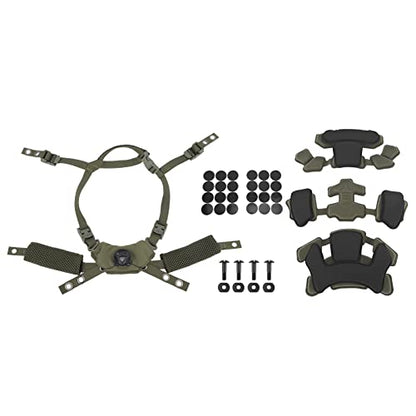 Combat Helmet Padding Kit, Tactical Helmet Padding Kit, Tactical Helmet Dial Suspension System Chin Strap with Bolts and Screws for Scooters, Skateboards(Army Green Sponge)
