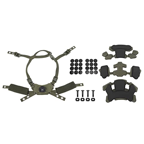 Combat Helmet Padding Kit, Tactical Helmet Padding Kit, Tactical Helmet Dial Suspension System Chin Strap with Bolts and Screws for Scooters, Skateboards(Army Green Sponge)