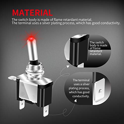 DaierTek Red 12V LED Lighted Toggle Switch with Aircraft Guard Safety Flip Cover 12 Volt DC 20A Heavy Duty Covered Illuminated Lit for Racing Auto Car ATV UTV Golf Cart -2Pack - color: Red LED with Cover