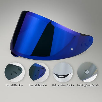 Shoei RF1400 X15 Helmet Visor Replacement Shield, Anti-Fog Sun Shield Accessory Compatible with RF-1400, X15, CWR-2, Z8, X-SPR PRO(Translucent blue) - color: Translucent Blue