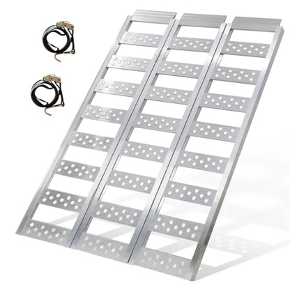 Aluminum Tri-Fold Ramp with Treads, 1600 lbs Capacity/535lbs per Section, ATV Ramp with Load Straps for Motorcycles, Truck Bed, ATVS, UTVS, Trailer, Tractor,Lawnmowers, Snow Blowers