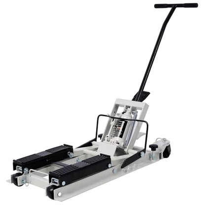 Hydraulic Motorcycle Lift Jack 1500 LBS Capacity ATV Scissor Lift Jacks Portable Motorcycle Lift Table Powersports Stands with 4 Wheels and Hydraulic Foot-Operated Hoist Stand with 4 Tie Down