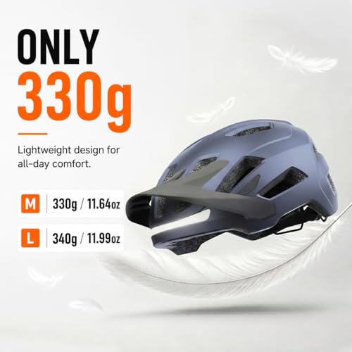Bike Helmet, Helmets for Adults Men, Front and Back LED Lights Safe Certified MTB Road Bicycle Helmet with Adjustable Brim - color: Blue, size: L (59-61cm)