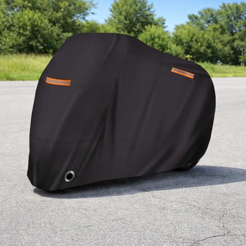 190T Waterproof Motorcycle Cover, Thickened Oxford Motorbike Cover with Lock Hole & Reflective Strips, All-Weather Outdoor Protection for Motorcycles