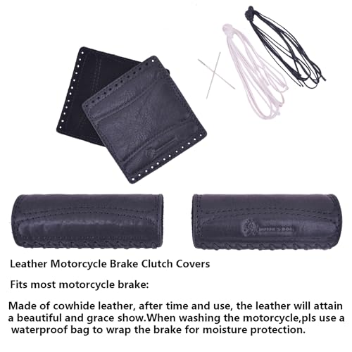 Leather Motorcycle Handlebar Grip Covers, No Fringe Brake Clutch Covers for HD Motorcycles - color: Black: Handlebar Cover
