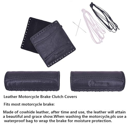 Leather Motorcycle Handlebar Grip Covers, No Fringe Brake Clutch Covers for HD Motorcycles - color: Black: Handlebar Cover