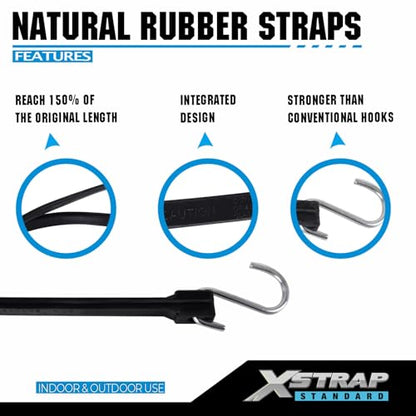 XSTRAP STANDARD 20 Pack 15'' Adjustable Rubber Tarp Straps, EPDM Bungee Cords with Metal S Hooks Tie Down Straps for Outdoor, Tarp Covers, Canvas Canopies, Motorcycle, and Cargo - size: 15''