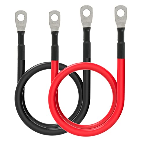 6 AWG Battery Cables 6 Gauge Battery Power Inverter Cable with 5/16 Inch Tinned Copper Lugs Both Ends for Solar Marine Boat RV Car Motorcycle 2 pcs (18 in) - size: 18 in