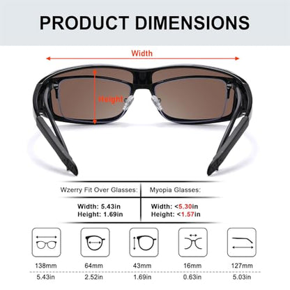 Wzerry Sunglasses Fit Over Glasses Polarized for Men Women, Wrap-Around Glasses UV400 Protection for Driving and Outdoor - color: Black/Blue + Transparent Grey/Blue + Transparent Purple/Pink