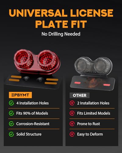 PBYMT Enhanced Motorcycle Tail Light, Break light Running Lights, IP67 Waterproof Turn Signals with License Plate Bracket Compatible with Street Bike Cruiser Chopper Bobber (Red, 108 LEDs) - color: Red