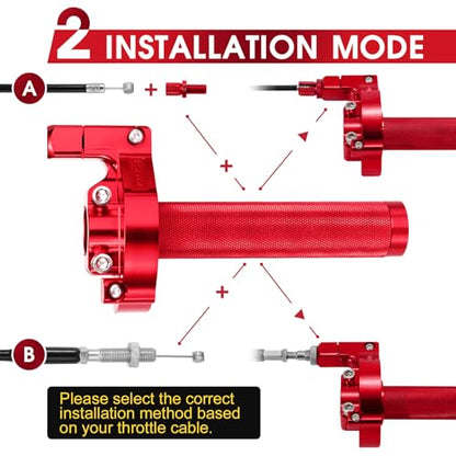 Throttle Grip Throttle Cable Motorcycle 22mm Universal CNC Aluminum Accelerator Throttle Twist Grips Handlebars for KLX CR CRF EXC XR TTR CB SSR ATV Dirt Bike Pit Bike - color: Style-B-Red