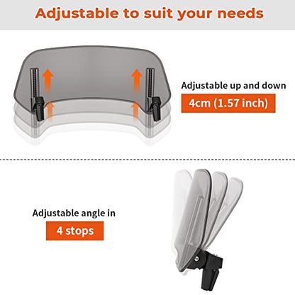Motoparty Universal Adjustable Clip-on - Motorcycle Windshield Extension - Fits for Honda Suzuki Kawasaki Yamaha BMW Buell Ducati Aprilia and More Motorcycle Windshields (Clear)