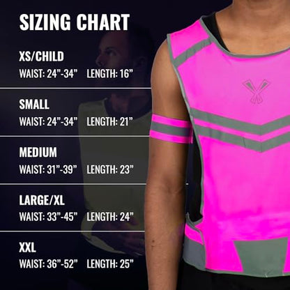 Reflective Running Vest with Pocket & 2 Bands with High visibility for Night Running, Walking & Cycling - color: Pink, size: Small