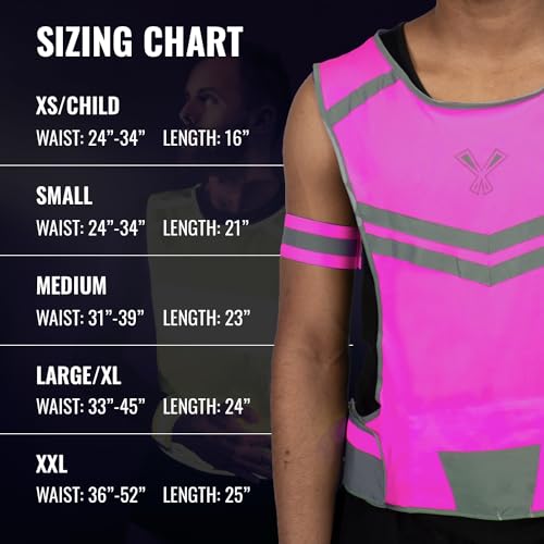 Reflective Running Vest with Pocket & 2 Bands with High visibility for Night Running, Walking & Cycling - color: Pink, size: Medium