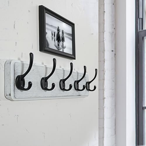 WEBI Coat Rack Wall Mount,Coat Hanger Wall,16" Hole to Hole,Coat Hooks Wall Mounted,Hook Rack Rail,5 Hooks for Hanging Coats,Hats,Jacket,Clothes,Entryway,Black/White - color: White Wood/Black Hook, size: 17.3 Inch-5 Hooks