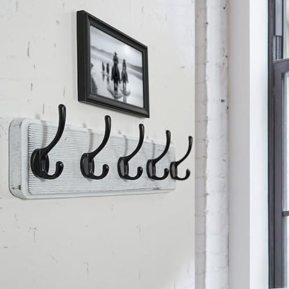 WEBI Coat Rack Wall Mount,Coat Hanger Wall,16" Hole to Hole,Coat Hooks Wall Mounted,Hook Rack Rail,5 Hooks for Hanging Coats,Hats,Jacket,Clothes,Entryway,Black/White - color: White Wood/Black Hook, size: 17.3 Inch-5 Hooks