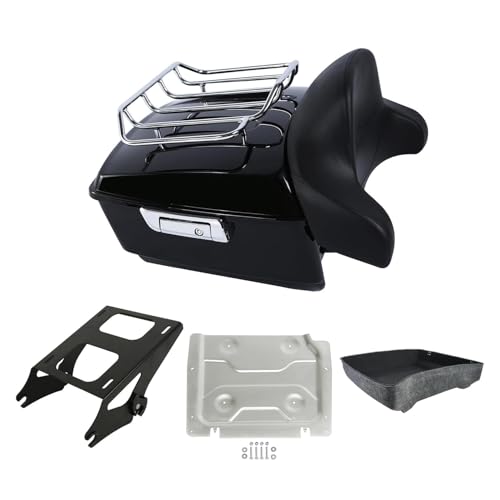 Vivid Black King Tour Luggage Trunk Backrest Two Up Mounting Rack Plate Fit for Harley Touring 2014-2025 Electra Glide CVO Street Road Glide Road King - color: A Style#5 King Trunk Backrest