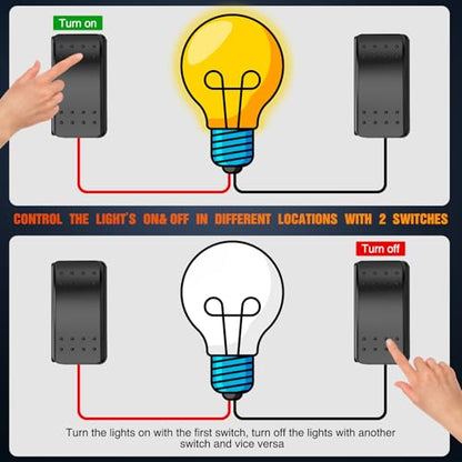 Nilight 3 Way Switch On Off Toggle Rocker Control a Single Load from Two Separate Locations 12V 24V Waterproof 3-Way Switches for RV Camper Can-Am ATVs UTVs Cars Trucks - color: 3-Way Switch 2PCS
