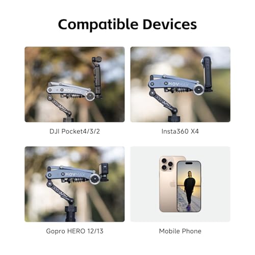 MOVMAX Blade Arm Handheld Kit for DJI Pocket 3, Insta 360, and GoPro Hero 12 Action Cameras, Handheld Stabilizer/N2 Arm Technology/Universal Locking Screw - style: Handheld Kit
