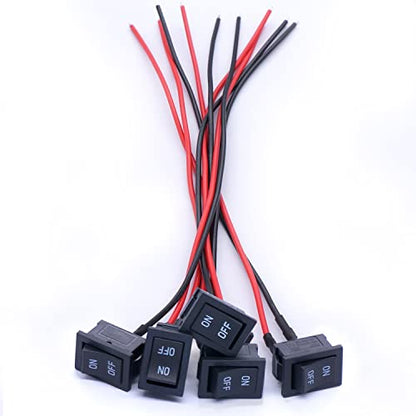 Twidec/5Pcs Rocker Switch AC 6A/250V 10A/125V SPST 2 Pins 2 Position ON/Off Car Boat Square Black Rocker Switch Toggle with Pre-soldered Wires KCD1-1-101-ON-OFF-X - color: Black-Square-ON OFF-5PCS