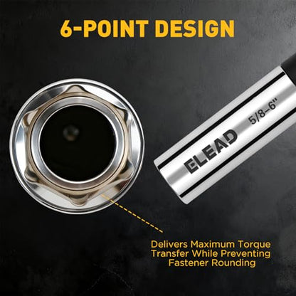 ELEAD 5/8" Swivel Magnetic Spark Plug Socket, 3/8" Drive x 6" Total Length, Thin Wall Spark Plug Removal Tool, 360 Degree Swivel, Enhanced Magnetic, 6-Point Design, Cr-V Steel - size: 5/8" x 6"